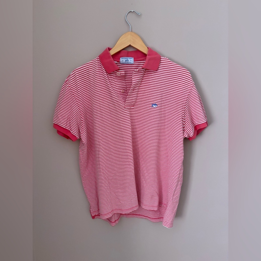 Southern Tide Red and White Striped Polo Men’s Medium